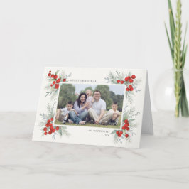 Kerstfeestdag met handschildpad Rode Berries Foto Feestdagen Kaart