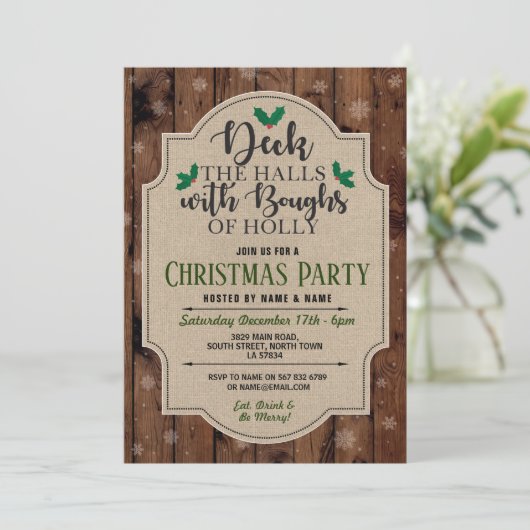 Kerstfeestdag met Holly Burlap Snow Kaart (Staand voorkant)