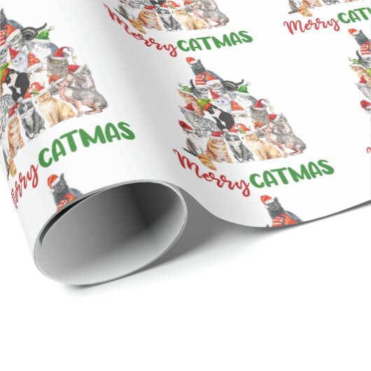 kerstfeestdag met kat kerstboomkat met kerstmis cadeaupapier (Rol Hoek)