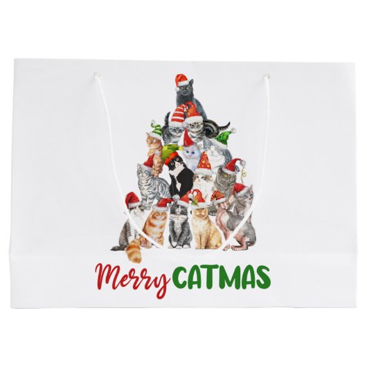 kerstfeestdag met kat kerstboomkat met kerstmis groot cadeauzakje (Achterkant)
