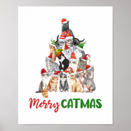 kerstfeestdag met kat kerstboomkat met kerstmis poster