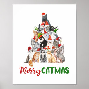 kerstfeestdag met kat kerstboomkat met kerstmis poster