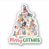 kerstfeestdag met kat kerstboomkat met kerstmis sticker (Voorkant)