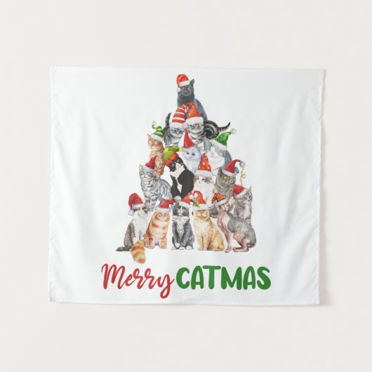 kerstfeestdag met kat kerstboomkat met kerstmis wandkleed (Voorkant (horizontaal))