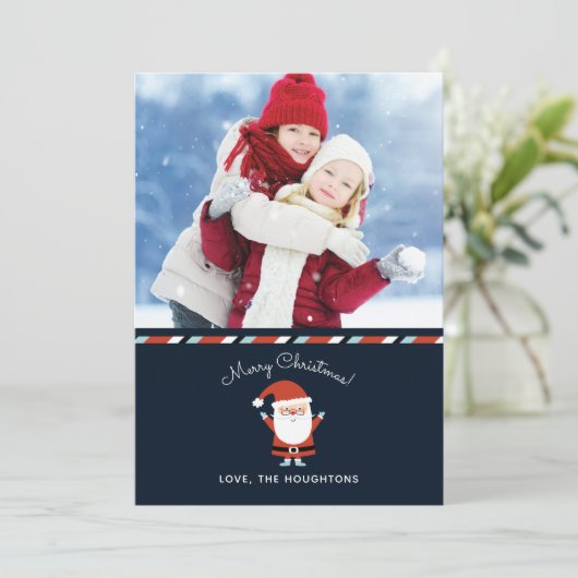 kerstfeestdag met kerstcadeautje feestdagenkaart (Staand voorkant)