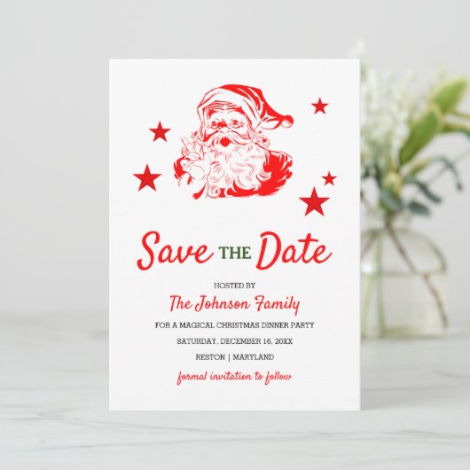 kerstfeestdag met kerstcadeautjes op datum opslaan feestdagenkaart (Staand voorkant)