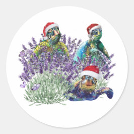 Kerstfeestdag met kerstfeestdag in Turtle Lavender Ronde Sticker
