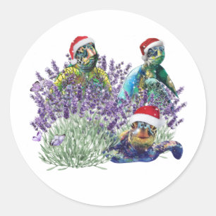 Kerstfeestdag met kerstfeestdag in Turtle Lavender Ronde Sticker