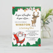 Kerstfeestdag met kleine rendieren kaart (Staand voorkant)