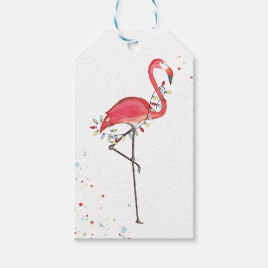 kerstfeestdag met kleurrijke flamingo cadeaulabel (Voorkant)