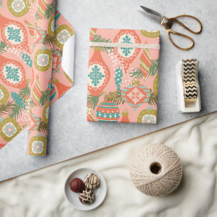 Kerstfeestdag met kleurrijke retro cadeaupapier