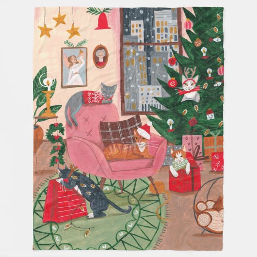 kerstfeestdag met koortsretro katten fleece deken (Voorkant)