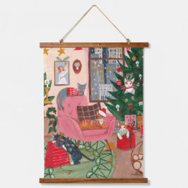 kerstfeestdag met koortsretro katten hangend wandkleed