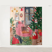 kerstfeestdag met koortsretro katten wandkleed (Voorkant)