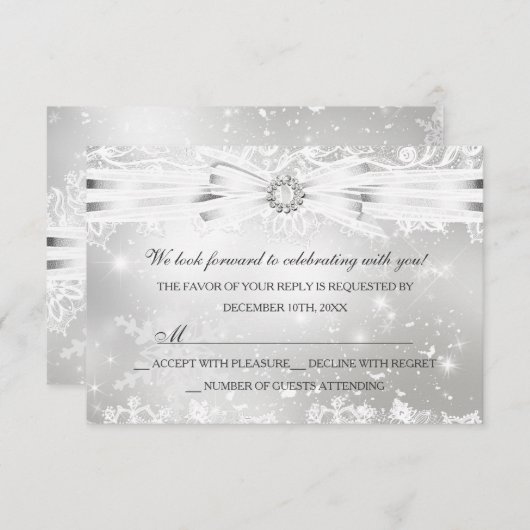  kerstfeestdag met luiers en bow Silver RSVP Kaart (Voorkant / Achterkant)