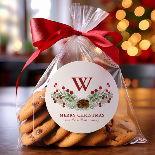 kerstfeestdag met monogrammed ronde sticker