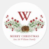 kerstfeestdag met monogrammed ronde sticker (Voorkant)