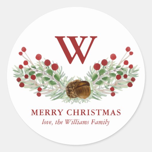 kerstfeestdag met monogrammed ronde sticker (Voorkant)