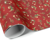 Kerstfeestdag met Muzieknoten van Red Metallic fee Cadeaupapier (Rol Hoek)