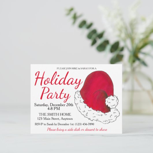 kerstfeestdag met Pet met rode kerstmis Uitnodiging Briefkaart (Staand voorkant)