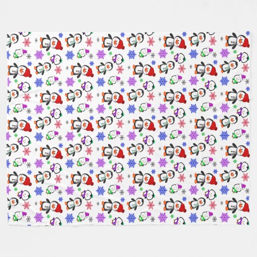 Kerstfeestdag met pinguïns en snowflakes fleece deken (Voorkant (Horizontaal))