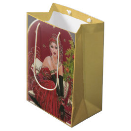 kerstfeestdag met Retro Art Deco Woman Medium Cadeauzakje