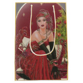 kerstfeestdag met Retro Art Deco Woman Medium Cadeauzakje (Achterkant)