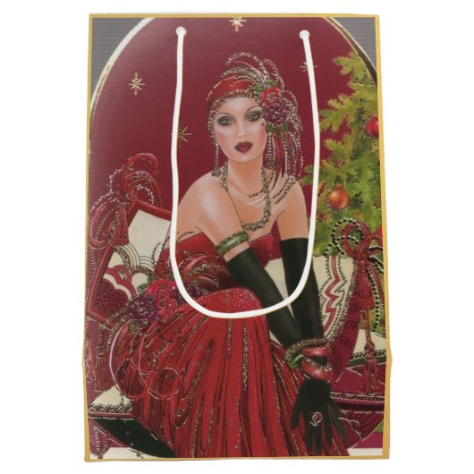  kerstfeestdag met Retro Art Deco Woman Medium Cadeauzakje (Achterkant)