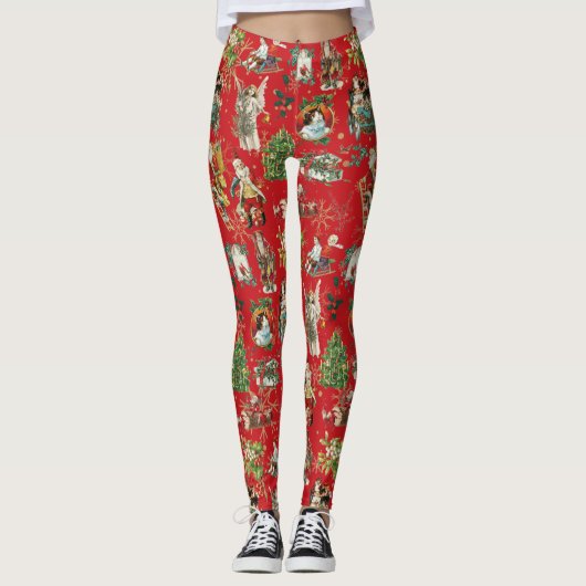 kerstfeestdag met Retro Festive Red Leggings (Voorkant)