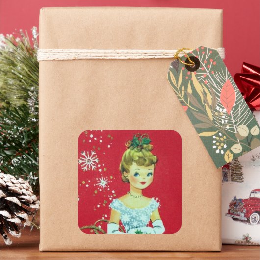  kerstfeestdag met retro-kerstdame sticker (Feestdagen)