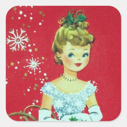 kerstfeestdag met retro-kerstdame sticker (Voorkant)