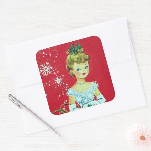  kerstfeestdag met retro-kerstdame sticker (Envelop)