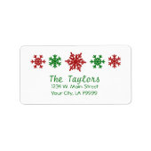 kerstfeestdag met rode groene sneeuwvlok etiket (Voorkant)