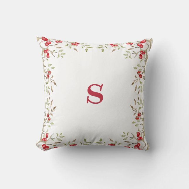  kerstfeestdag met rode monogram kussen (Voorkant)