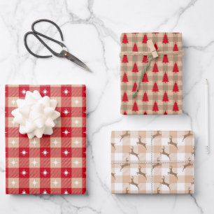 kerstfeestdag met rode Tan-bomen Inpakpapier Vel