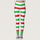 Kerstfeestdag met rood en groen gestreept geluid leggings (Voorkant)