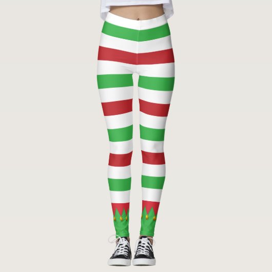 Kerstfeestdag met rood en groen gestreept geluid leggings (Voorkant)