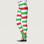 Kerstfeestdag met rood en groen gestreept geluid leggings (Links)