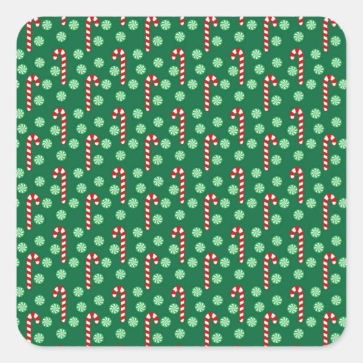 Kerstfeestdag met rood en groen snoepriet vierkante sticker (Voorkant)