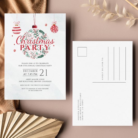 Kerstfeestdag met rood en groen uitnodiging briefkaart