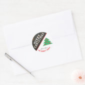 Kerstfeestdag met roodbruine kerstboomkerstfeestda ronde sticker (Envelop)