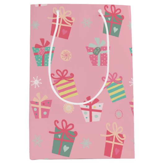 Kerstfeestdag met roze Cadeaus in de kleur Cute & Medium Cadeauzakje (Voorkant)