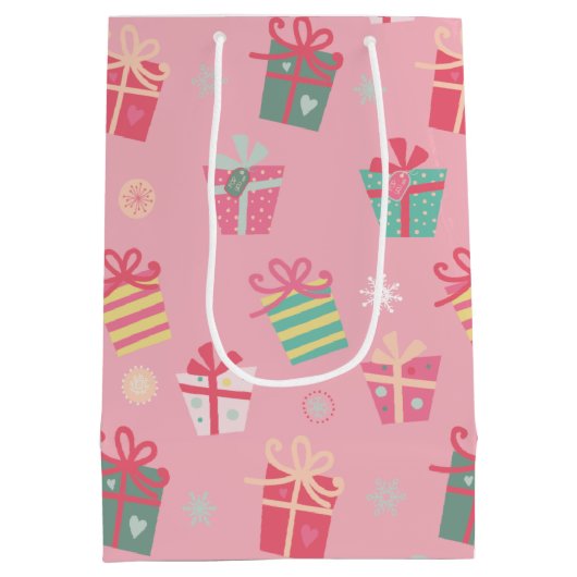 Kerstfeestdag met roze Cadeaus in de kleur Cute &  Medium Cadeauzakje (Achterkant)