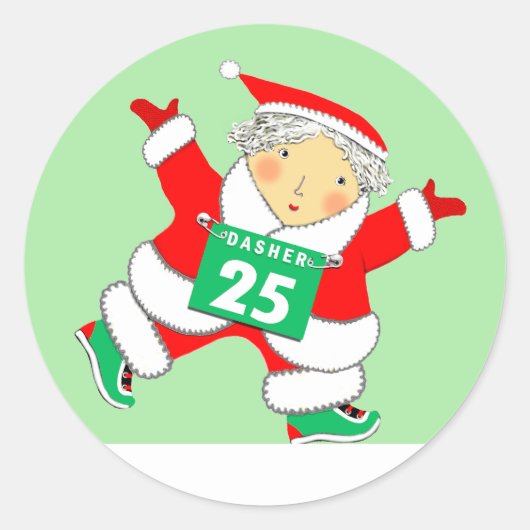 Kerstfeestdag met Runner Ronde Sticker (Voorkant)