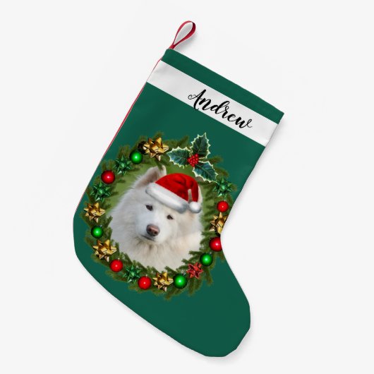 Kerstfeestdag met Samoyed dog Kleine Kerstsok (Voorkant (Hangend))