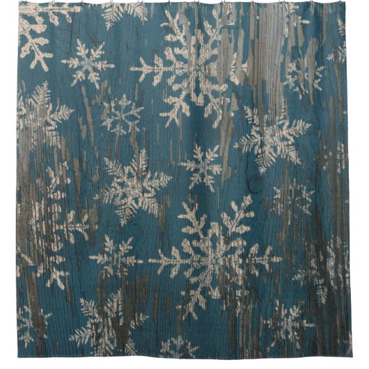 kerstfeestdag met sneeuwvlokken Rustisch douchegor Douchegordijn (Voorkant)
