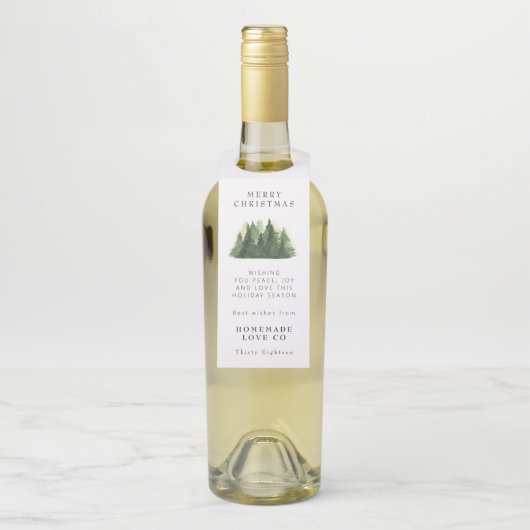 Kerstfeestdag met waterverf-bos flessenhanger (Op fles)