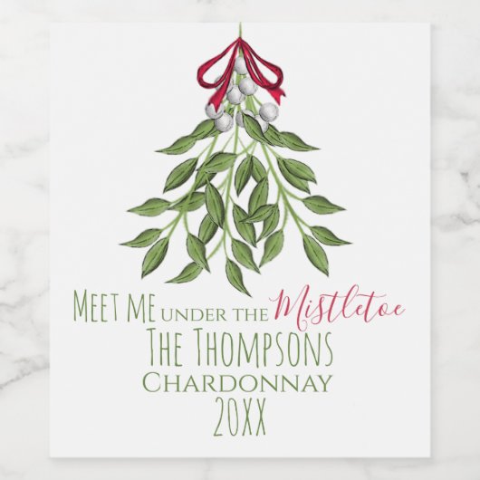 Kerstfeestdag Mistletoe Cute Whimsical Fun Wijn Etiket (Enkel label)