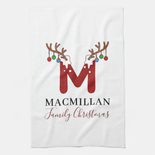 Kerstfeestdag Monogram Antlers die overeenkomen me Theedoek