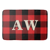 Kerstfeestdag Monogram Red Black Gingham Badmat (Voorkant)